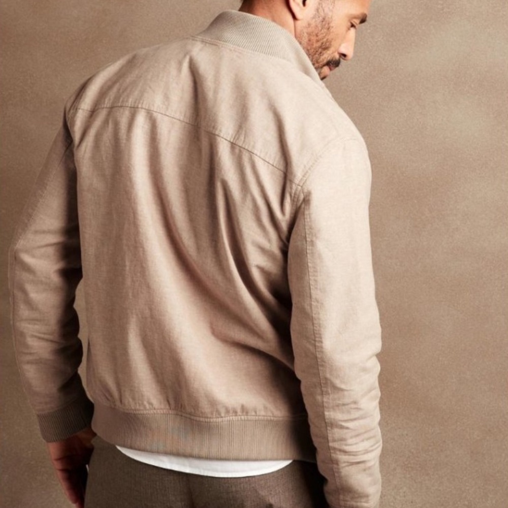 Banana Republic Linen-Blend Bomber Jacket in Tan Size Large